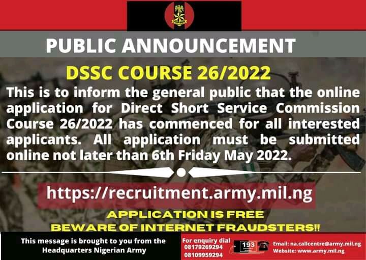 Nigerian Army DSSC Recruitment