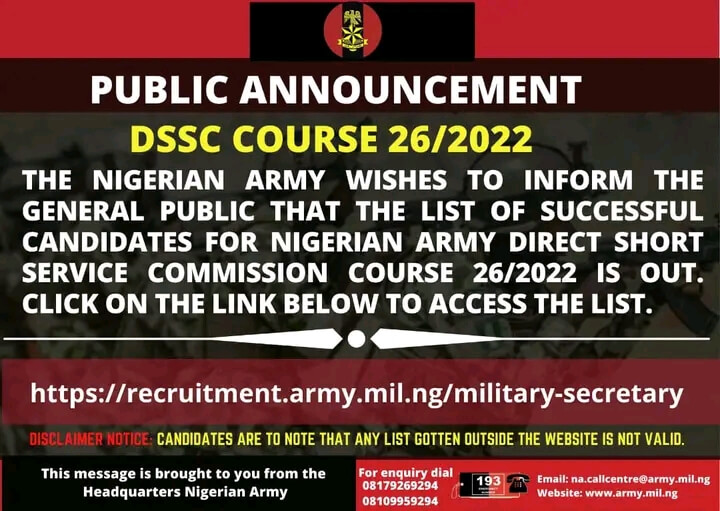 Nigerian Army DSSC26 Recruitment