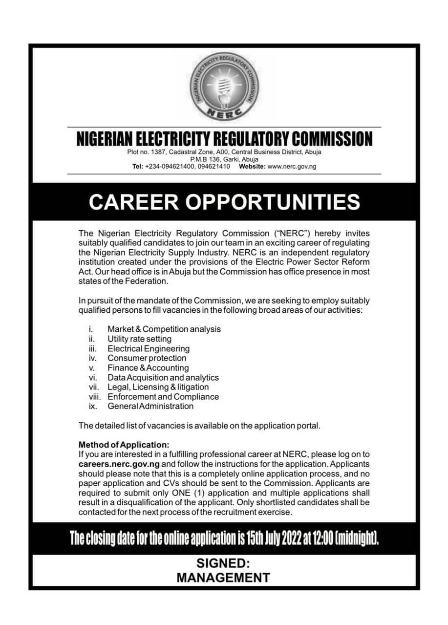 NERC Recruitment Application Form Portal