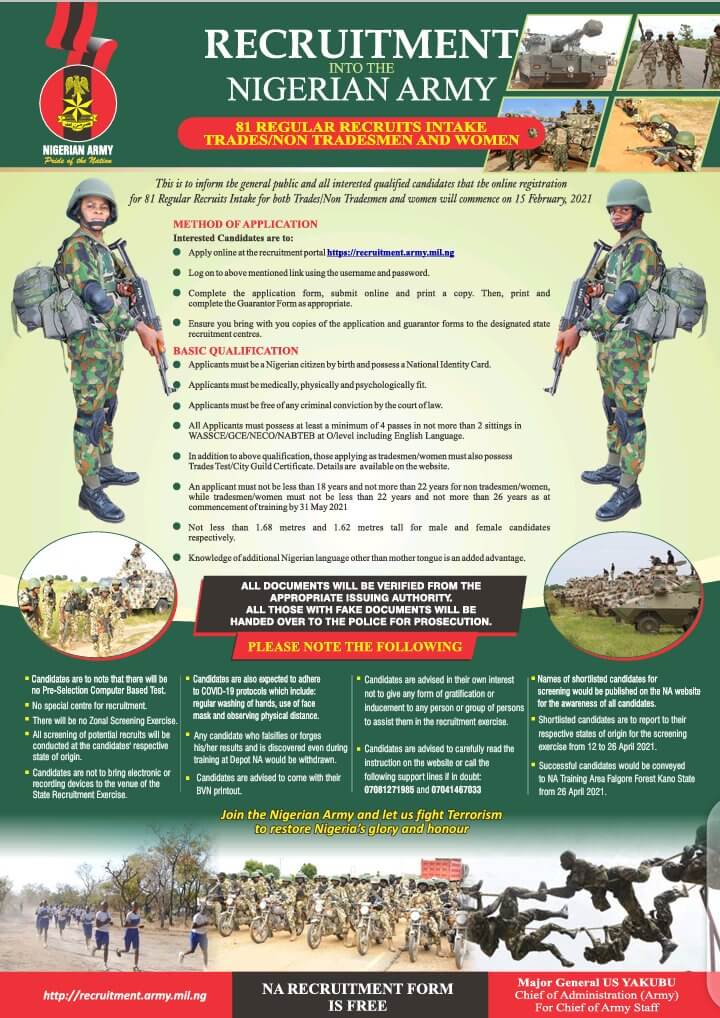 Nigerian Army 85RRI form for Recruitment